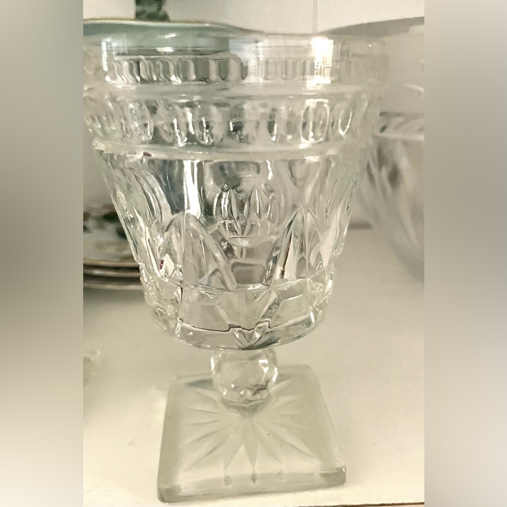 Indiana Glass Colony Park Lane Set of 7, Clear Pedestal Water Glass circa 40s